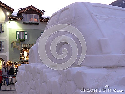 Trentino, Italy. 01/06/2011. Snow sculpture depicting a car Editorial Stock Photo
