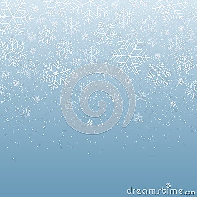 Winter light festive background with falling snowflakes for Christmas and New Year Decorative snow pattern for postcard invitation Vector Illustration