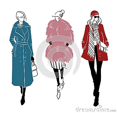 Winter look. Fashion illustration, vector drawing Vector Illustration