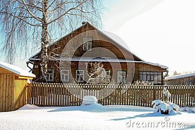 Winter with lots of snow in Russian countryside Stock Photo