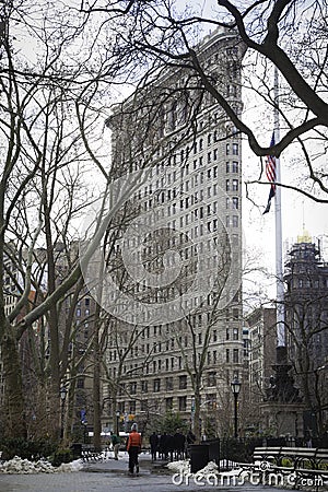 Winter in Madison Square Park - Flatiron in Background Editorial Stock Photo