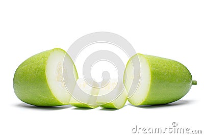 Winter melon, White gourd, Winter gourd, Ash gourd, tallow gourd, ash pumpkin, on white background Stock Photo