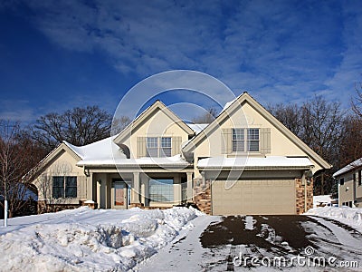 Winter in Minnesota with residential house Stock Photo