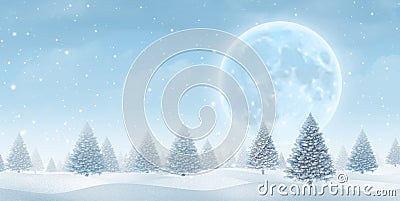 Winter Moon Blue Background Cartoon Illustration