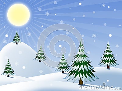 Winter, morning landscape Cartoon Illustration