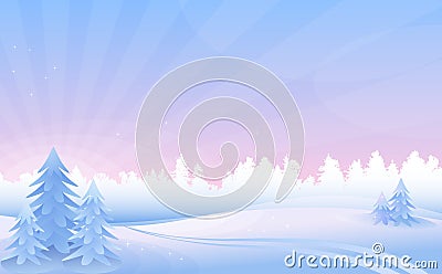 Winter morning landscape. Vector Illustration