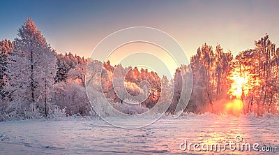 Winter morning landscape sunrise Stock Photo