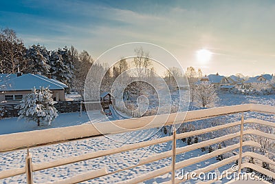 Winter morning, view on backyard from a balcony Stock Photo