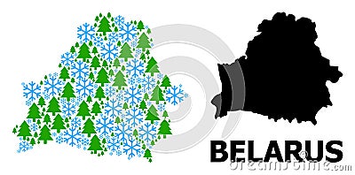 Winter Mosaic Map of Belarus of Snow and Fir-Trees Vector Illustration