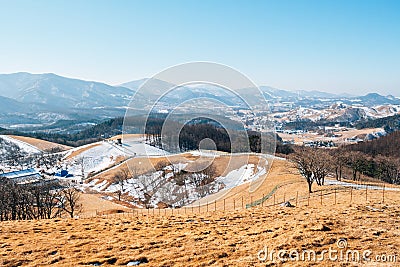 Winter mountain at Daegwallyeong sheep ranch in Pyeongchang, Korea Stock Photo