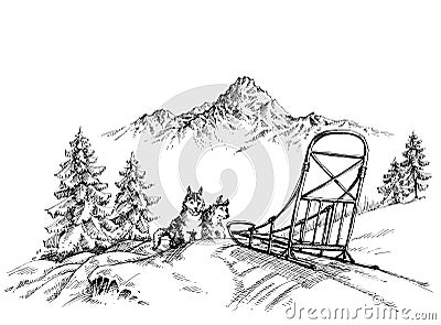 Winter mountain landscape Vector Illustration