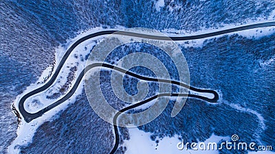 Winter mountain road view from above Stock Photo