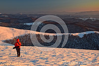 Winter mountains landscape on sunset light Stock Photo