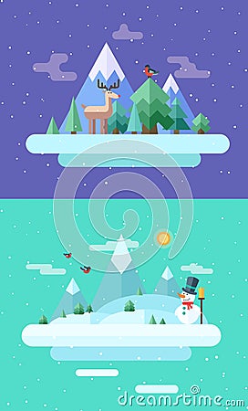 Winter nature. Christmas time. Vector flat Vector Illustration