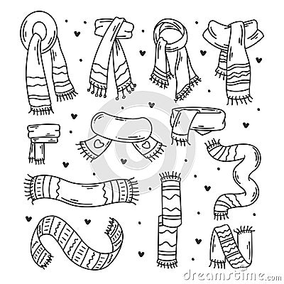 Winter neck warmer hand drawn doodles coloring Vector Illustration