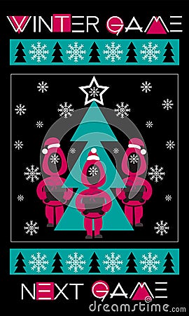 Winter. New Year composition. Festive game. Popular characters, security guards with gifts Vector Illustration