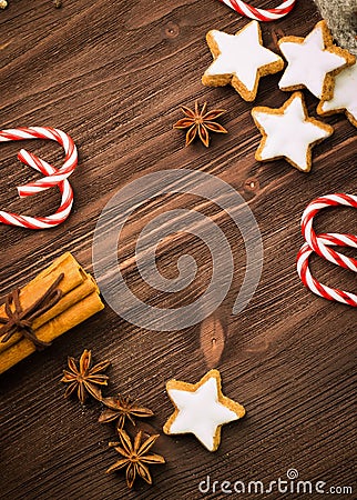 Winter and New Year theme. Christmas tea with spices Stock Photo