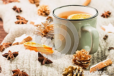 Winter and New Year theme. Christmas tea with spices Stock Photo