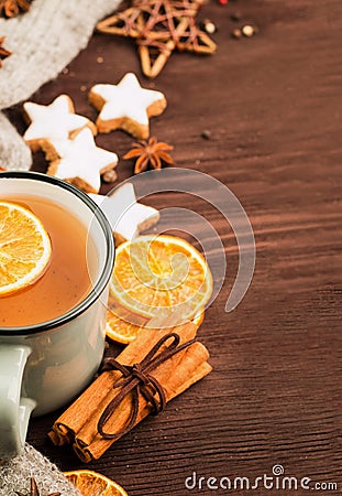 Winter and New Year theme. Christmas tea with spices Stock Photo