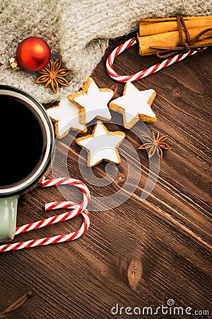 Winter and New Year theme. Christmas tea with spices Stock Photo