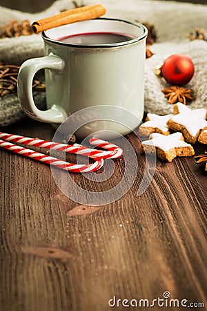 Winter and New Year theme. Christmas tea with spices Stock Photo