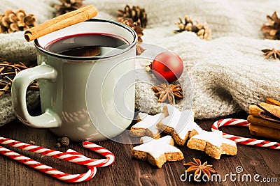 Winter and New Year theme. Christmas tea with spices Stock Photo