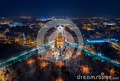 Winter night aerial view from Timisoara Editorial Stock Photo