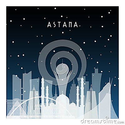 Winter night in Astana. Vector Illustration