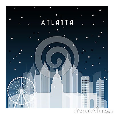 Winter night in Atlanta. Vector Illustration