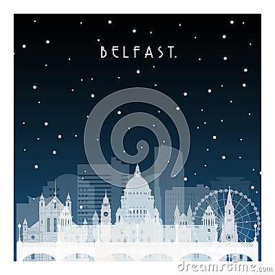 Winter night in Belfast. Vector Illustration