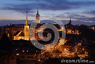 Winter night in Bern, Switzerland Stock Photo