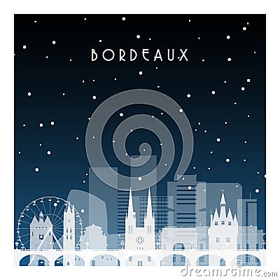Winter night in Bordeaux. Vector Illustration