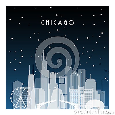 Winter night in Chicago. Vector Illustration