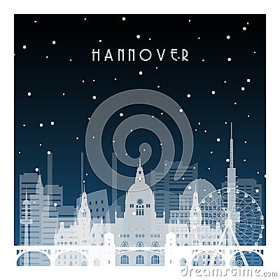 Winter night in Hannover. Vector Illustration