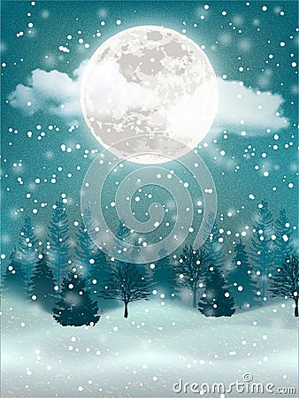 Winter night holiday landscape Vector Illustration