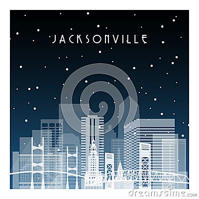 Winter night in Jacksonville. Vector Illustration