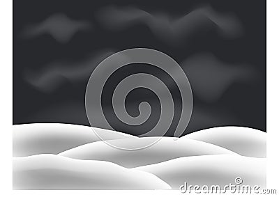 Winter night landscape with snow drifts, light gray clouds like smoke.Vector illustration Cartoon Illustration