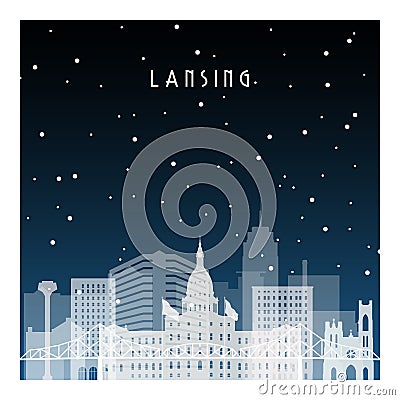 Winter night in Lansing. Vector Illustration