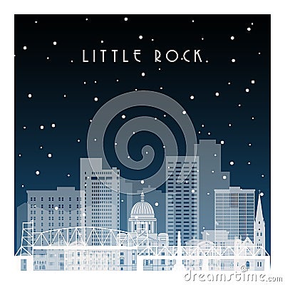 Winter night in Little Rock. Vector Illustration