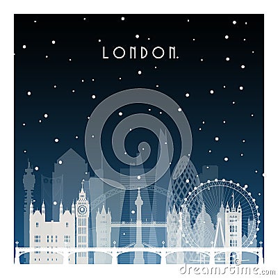 Winter night in London. Vector Illustration