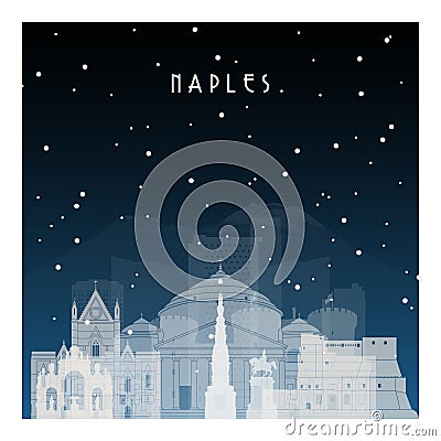 Winter night in Naples. Vector Illustration