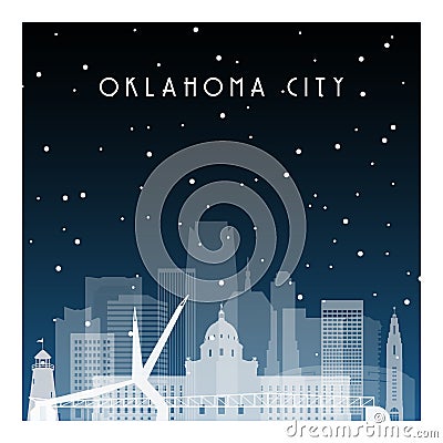 Winter night in Oklahoma City. Vector Illustration