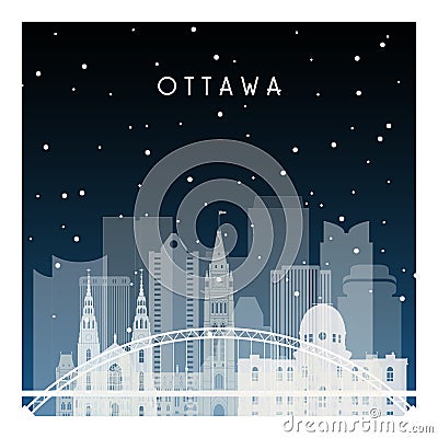 Winter night in Ottawa. Vector Illustration