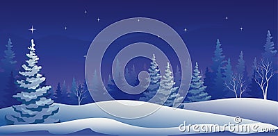 Winter night panoramic Vector Illustration