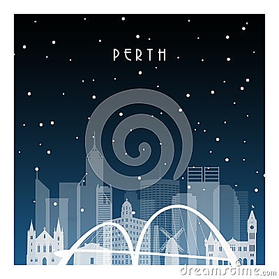 Winter night in Perth. Vector Illustration