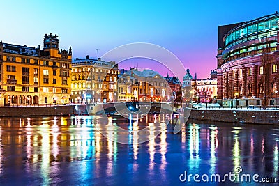 Winter night scenery of Stockholm, Sweden Stock Photo