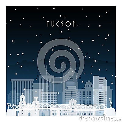 Winter night in Tucson. Vector Illustration