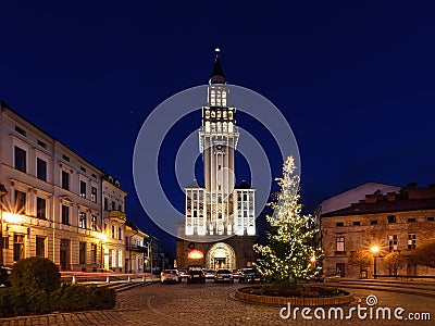 Winter night view, on the cathedra in Bielsko-Biala Stock Photo
