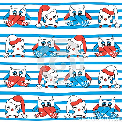 Winter owls seamless pattern Vector Illustration