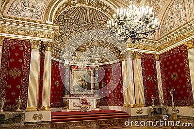 The Winter Palace, Petrovsky or small throne room interior. Saint Petersburg Editorial Stock Photo